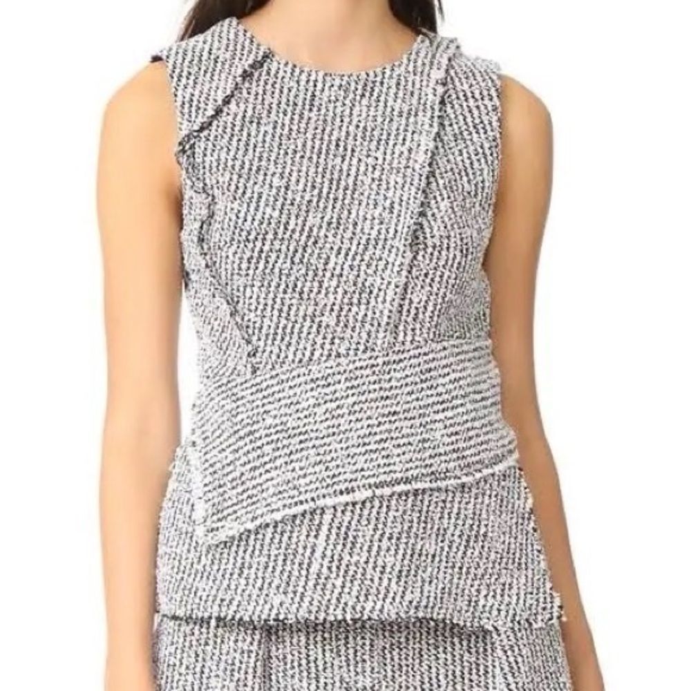 3.1 Phillip Lim Womens Black White Tweed Sleeveless Faux Wrap Top Sz0 EUC ASO